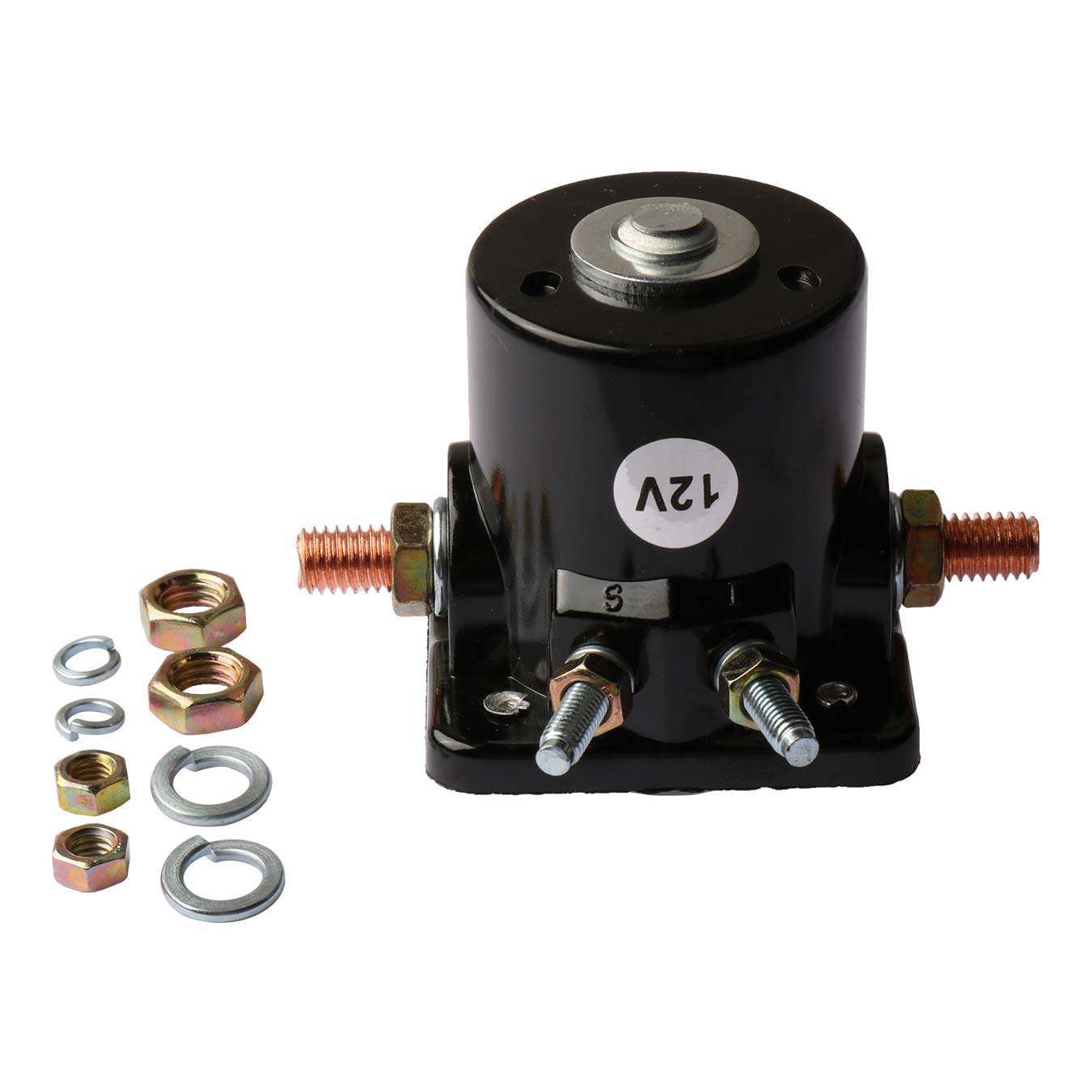 The YIXIN starter solenoid front view shows a compact 12V relay for reliable engine start.