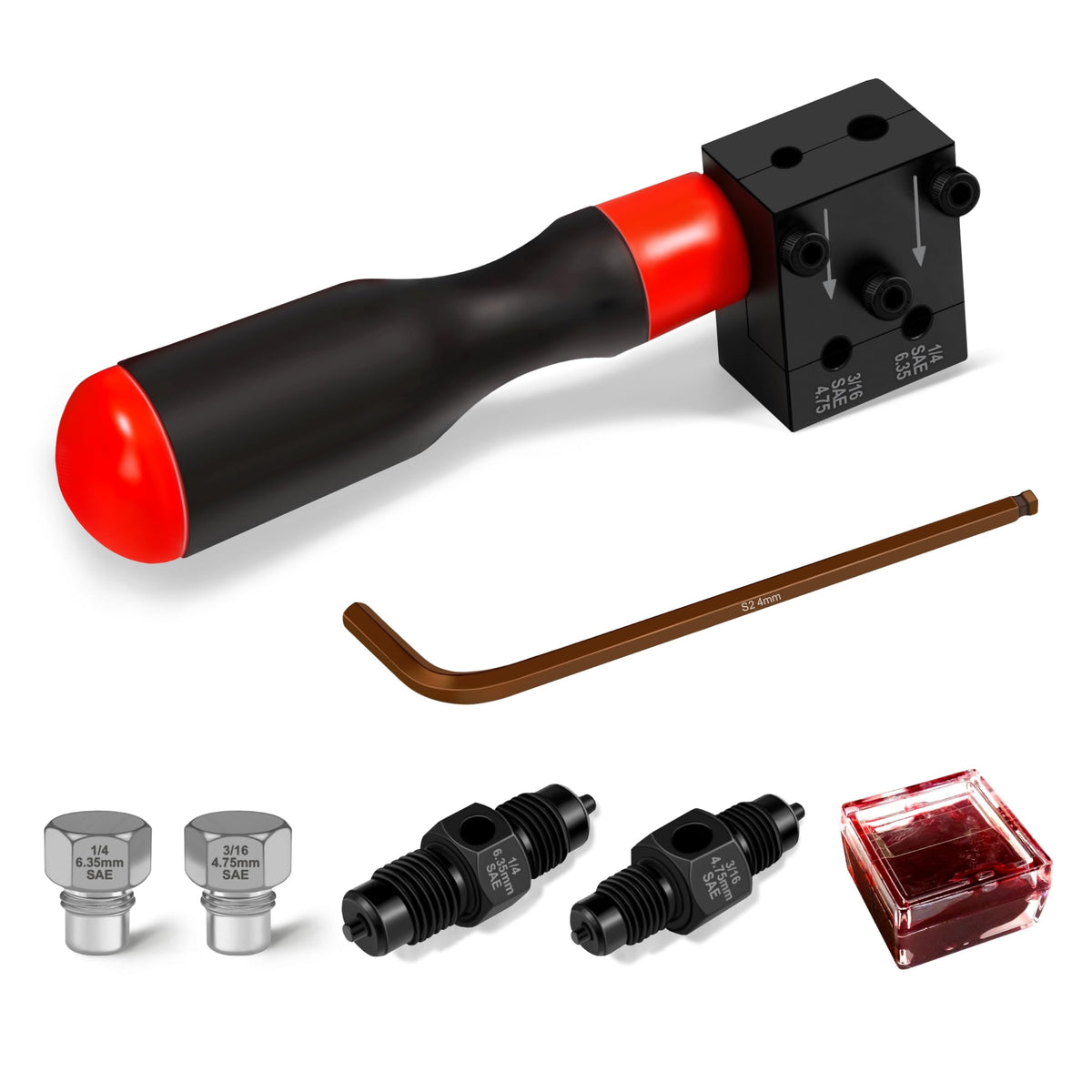 YIYITOOLS brake line flaring kit demonstrates compatibility with 3/16 and 1/4 tubing for precise flares