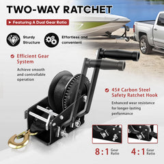 YIYITOOLS ergonomic crank handle reduces hand fatigue during winching.