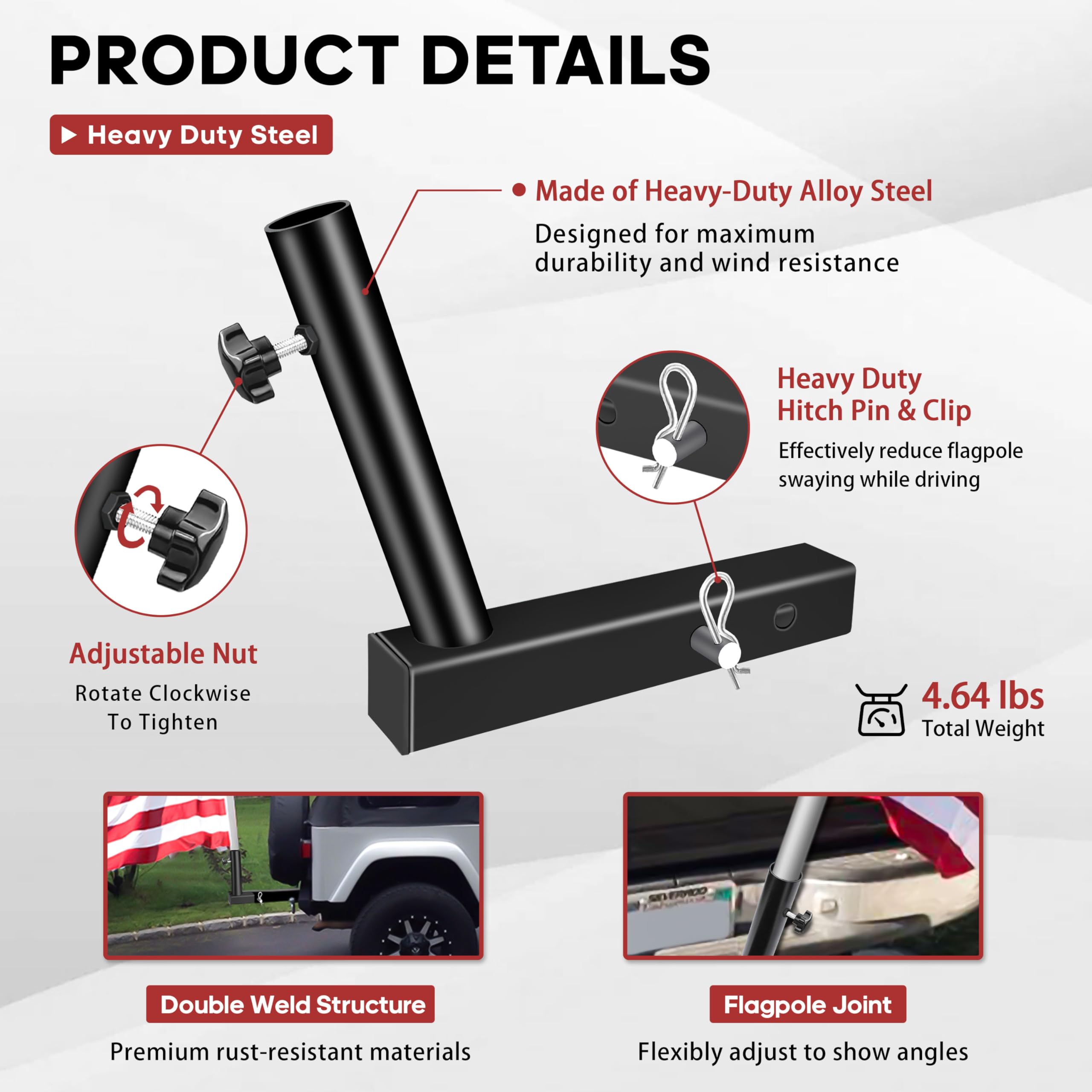 YIYITOOLS double-hole design allows flexible flagpole positioning.