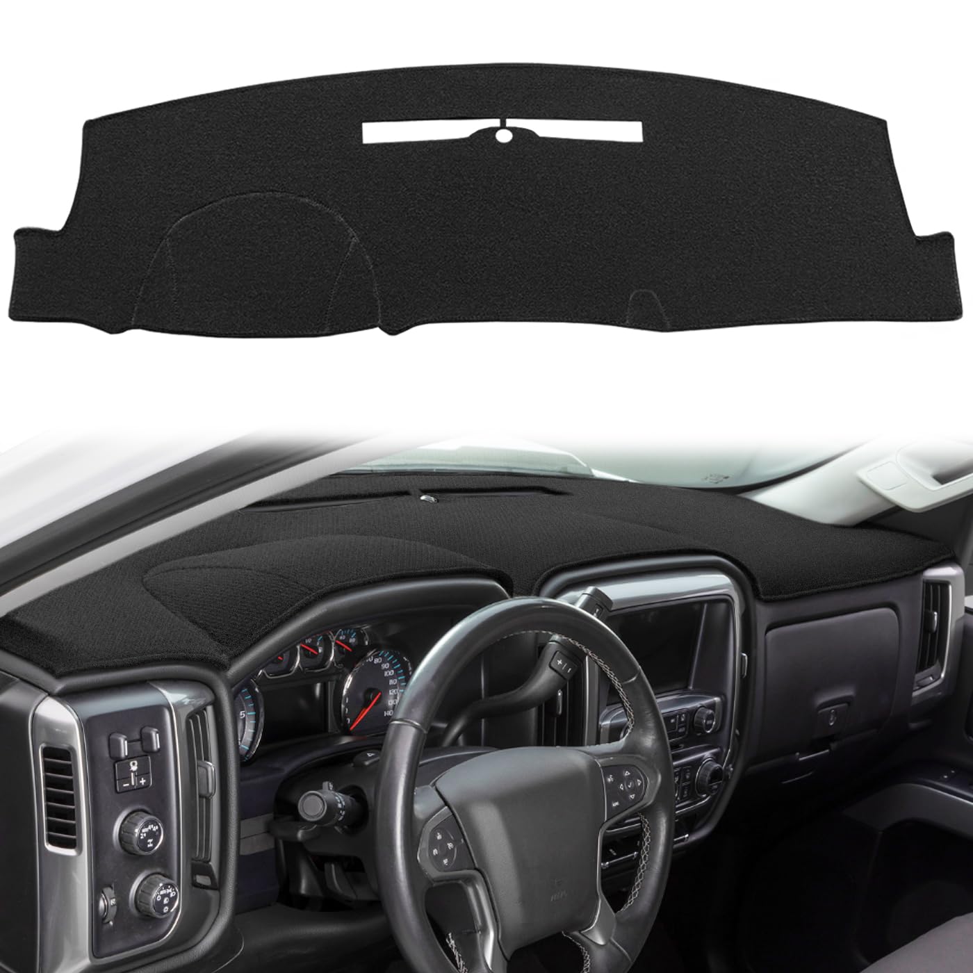 Yiz dash cover on Silverado 1500 dashboard enhances sun protection and style