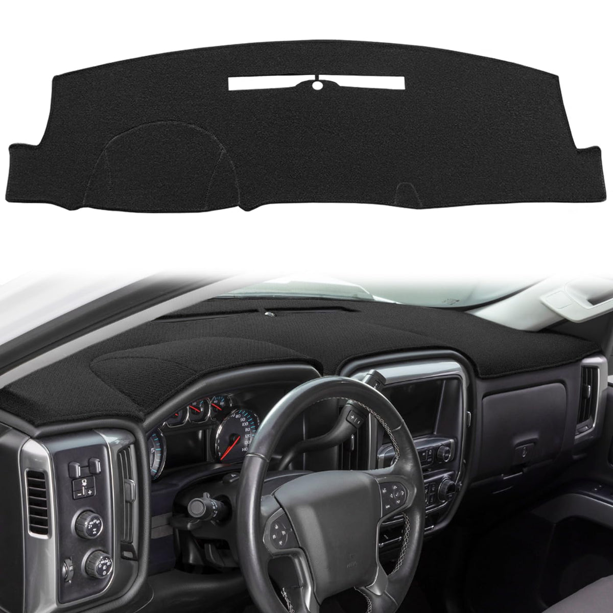 Yiz dash cover on Silverado 1500 dashboard enhances sun protection and style