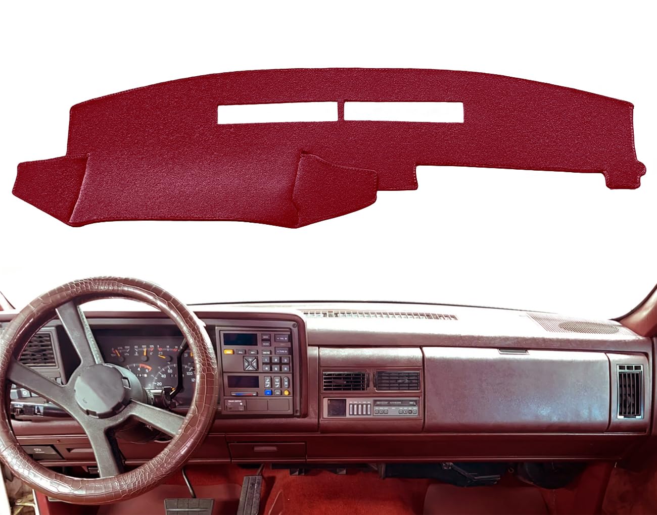 Yiz dash cover on GMC Sierra 88-94 dashboard with maroon finish