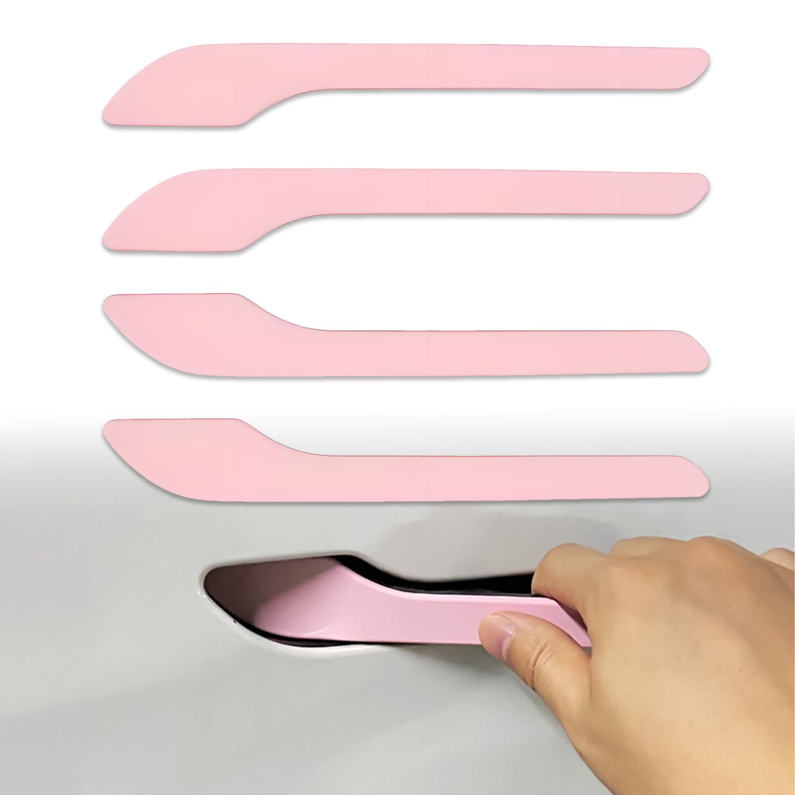 YJMOTOR matte pink door handle cover for Tesla Model 3 and Model Y protects finishes.