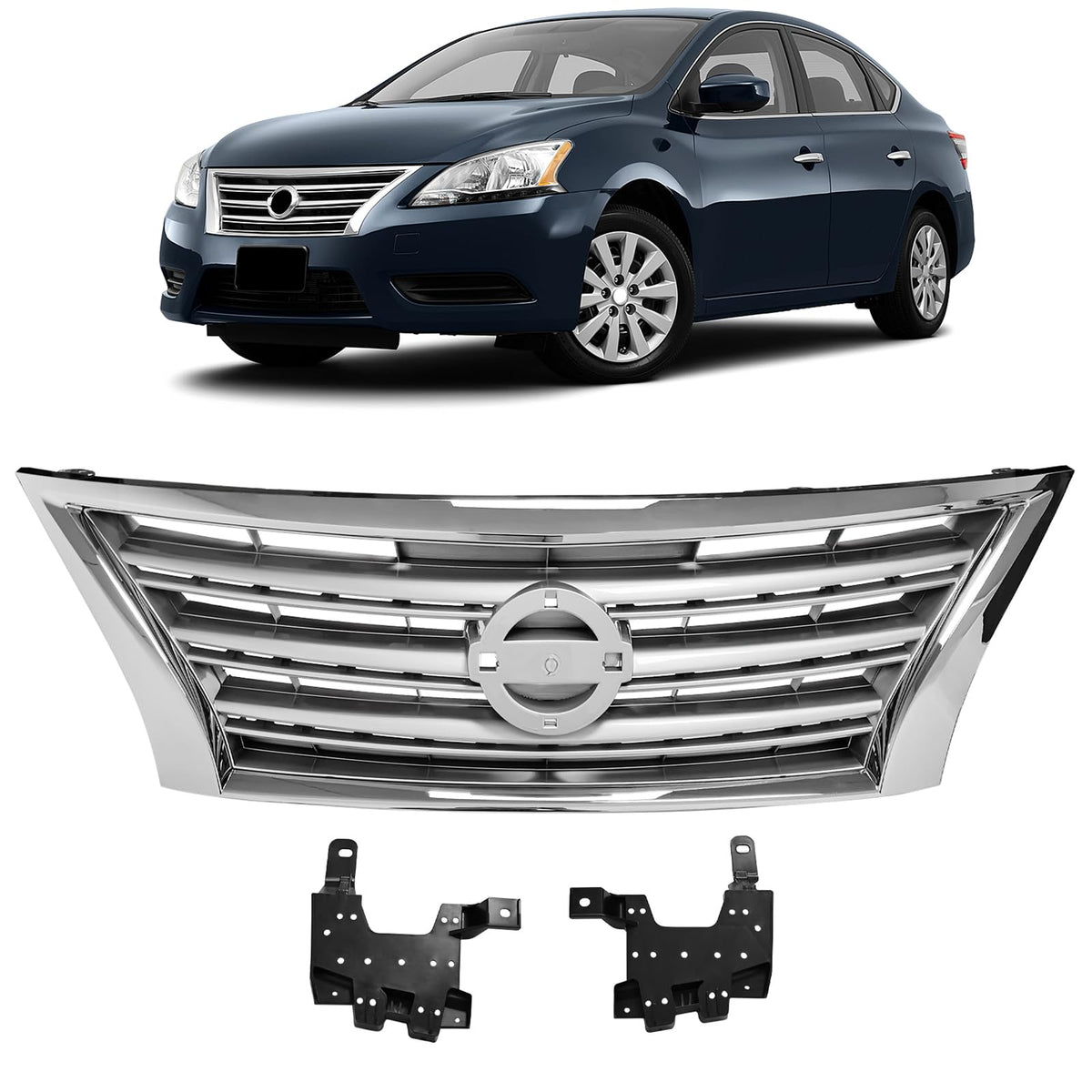 YLT AUTO chrome front bumper grille for Sentra 2013-2015 with enhanced styling and airflow