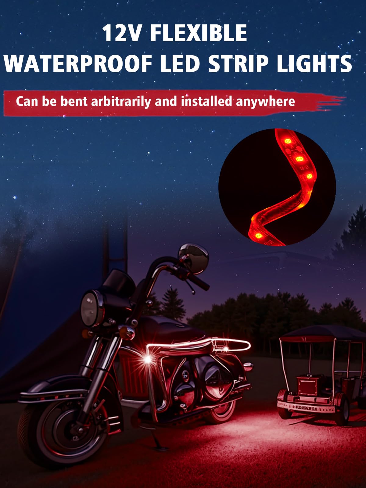 YM E-Bright red LED strip on boat exterior provides subtle glow