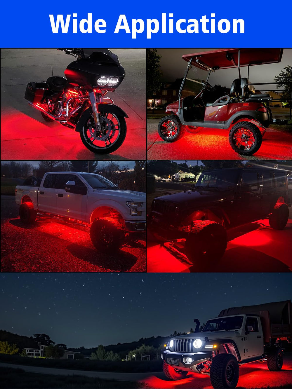 YM E-Bright red LED strip for golf cart underbody lighting and safety