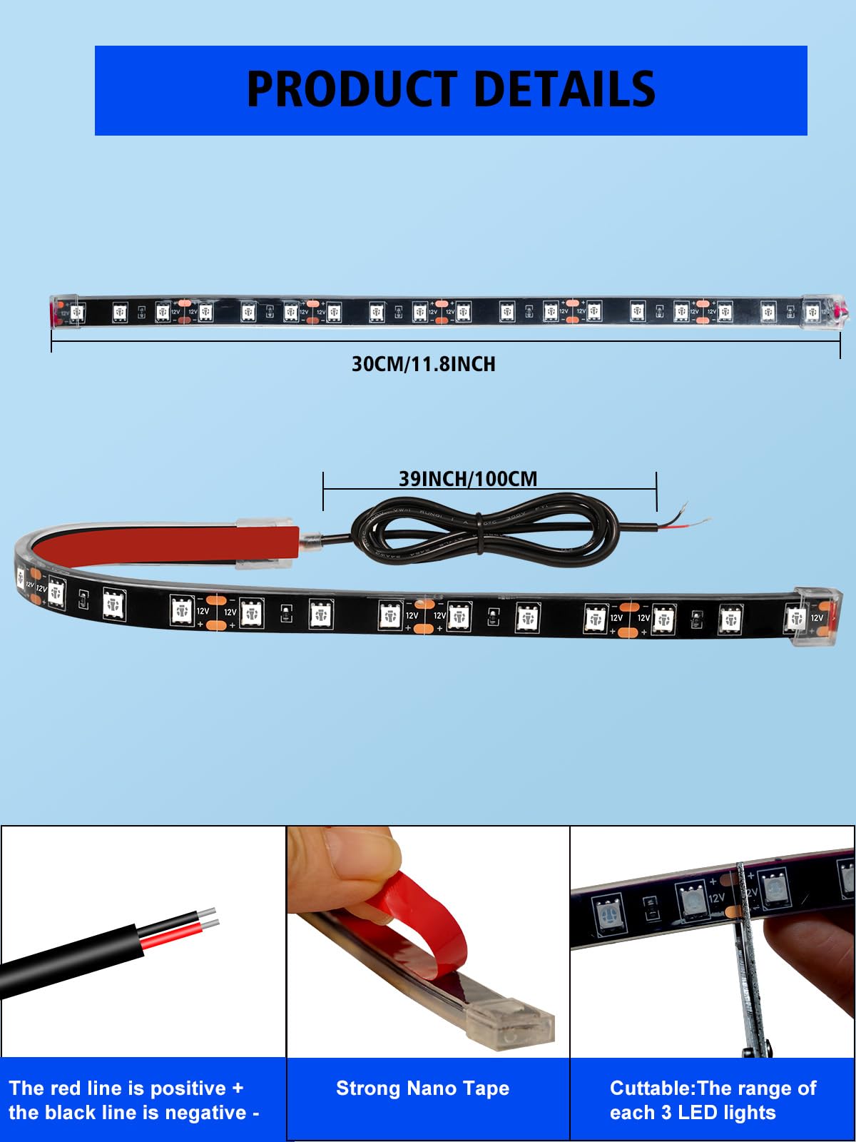YM E-Bright red LED strip for motorcycle accent lighting