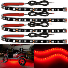 YM E-Bright red LED strip underbody glow on a car for bold nighttime visibility