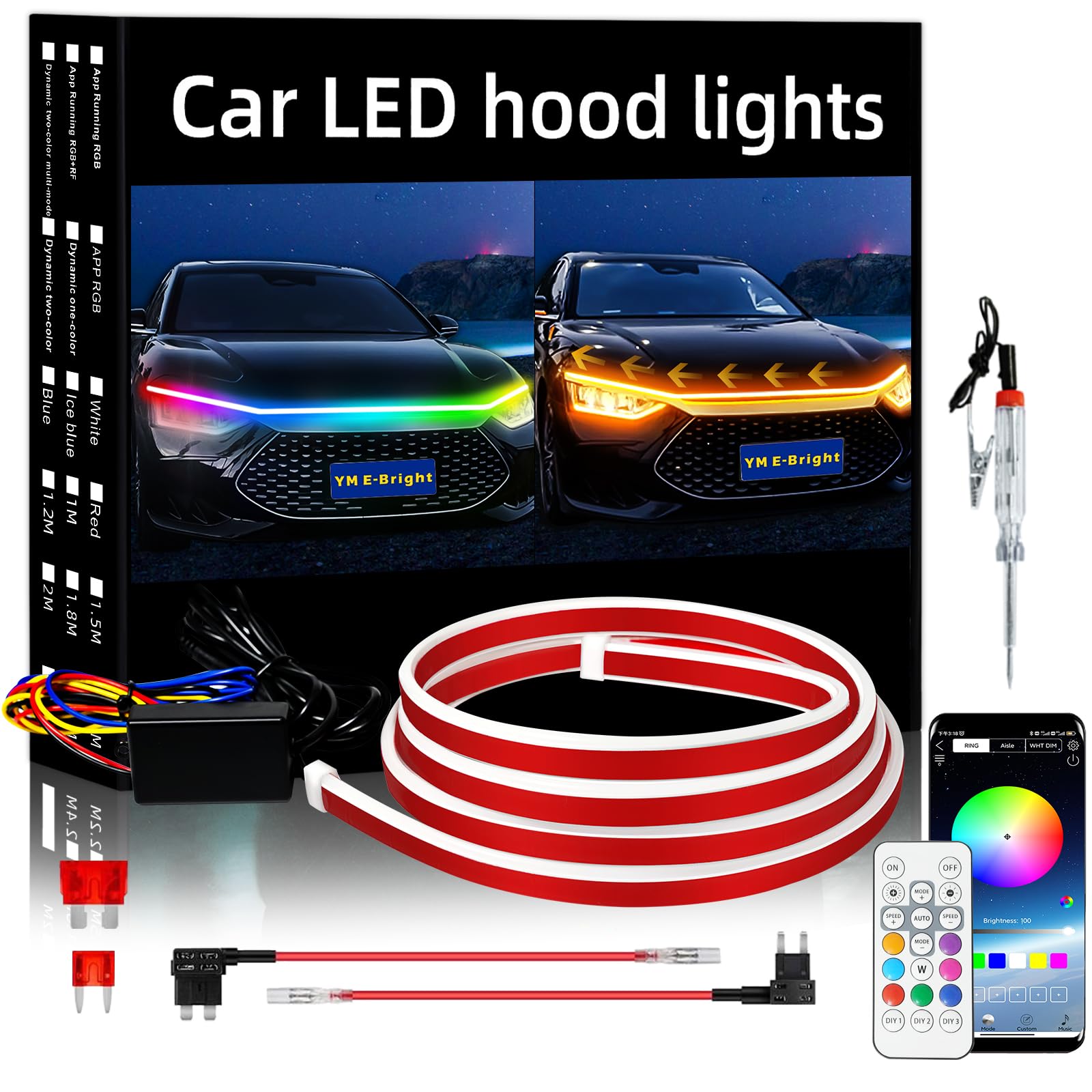 YM E-Bright car hood strip dynamic scan startup lighting for eye-catching startup illumination