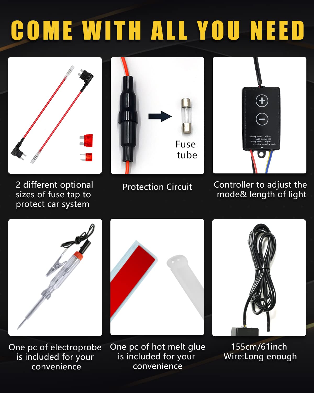 YM E-Bright 94-inch 12V car hood light strip fits grills and accents