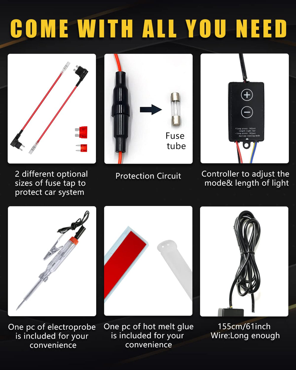 YM E-Bright 94-inch 12V car hood light strip fits grills and accents