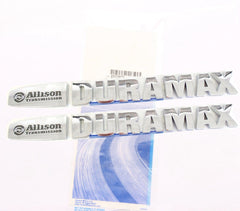 Yoaoo Allison Duramax badges in chrome-black finish for Silverado hood.