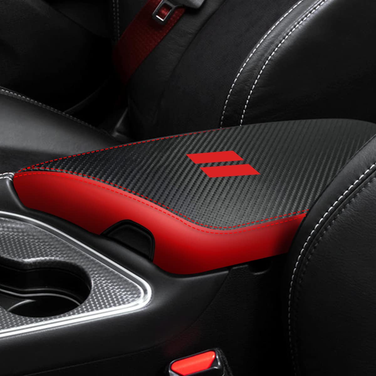 YOFAMO carbon red armrest cover close-up showing texture and fit