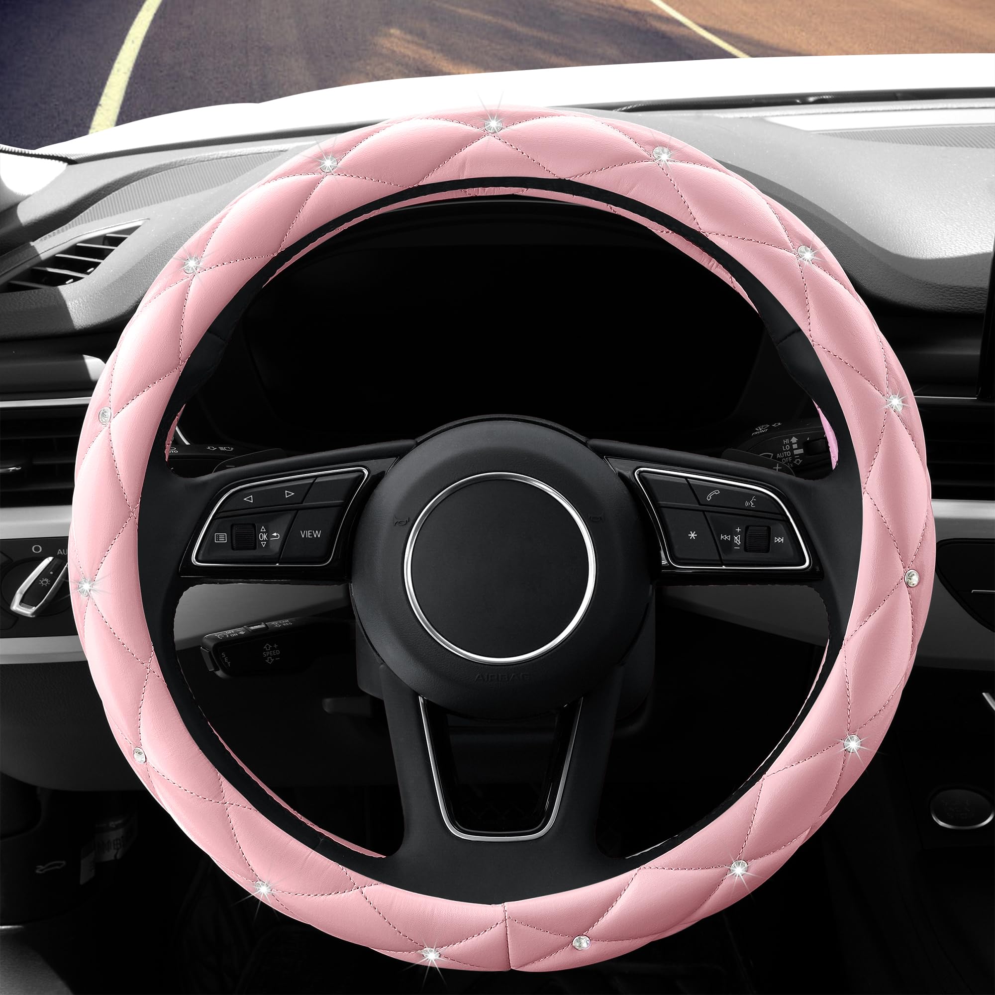 YOGURTCK bling crystal rhinestones steering wheel cover adds sparkle and premium look.