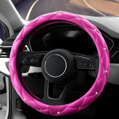 YOGURTCK hot pink crystal steering wheel cover glitters while protecting hands.