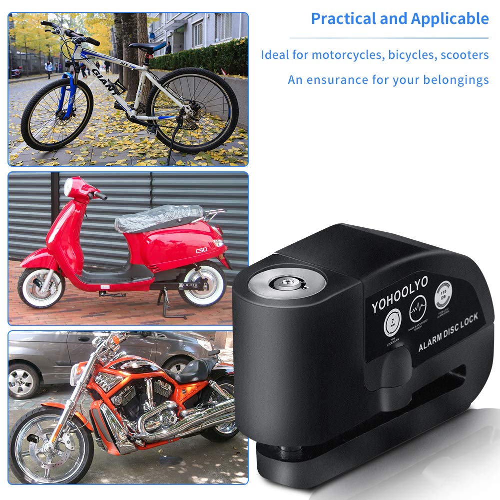 YOHOOLYO alarm disc lock with 7 mm pin fits wheel spokes securely