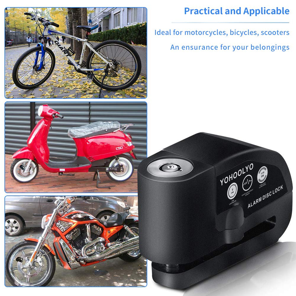 YOHOOLYO alarm disc lock with 7 mm pin fits wheel spokes securely