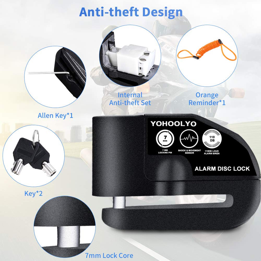 YOHOOLYO alarm disc lock side angle highlighting rugged metal construction