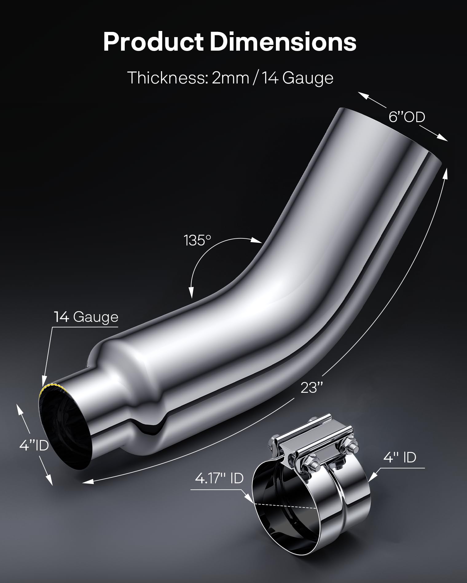 YOLANDO durable chrome exhaust elbow withstands harsh environments.