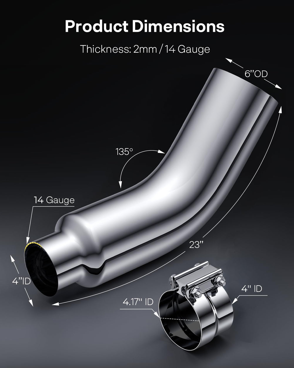 YOLANDO durable chrome exhaust elbow withstands harsh environments.
