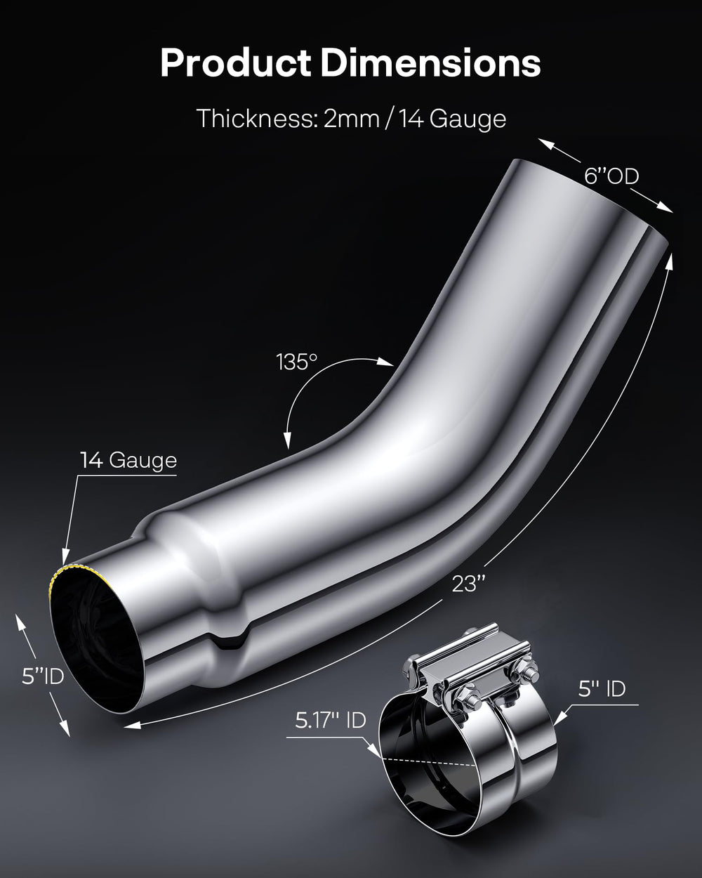 YOLANDO exhaust elbow design promoting flow and bold diesel look