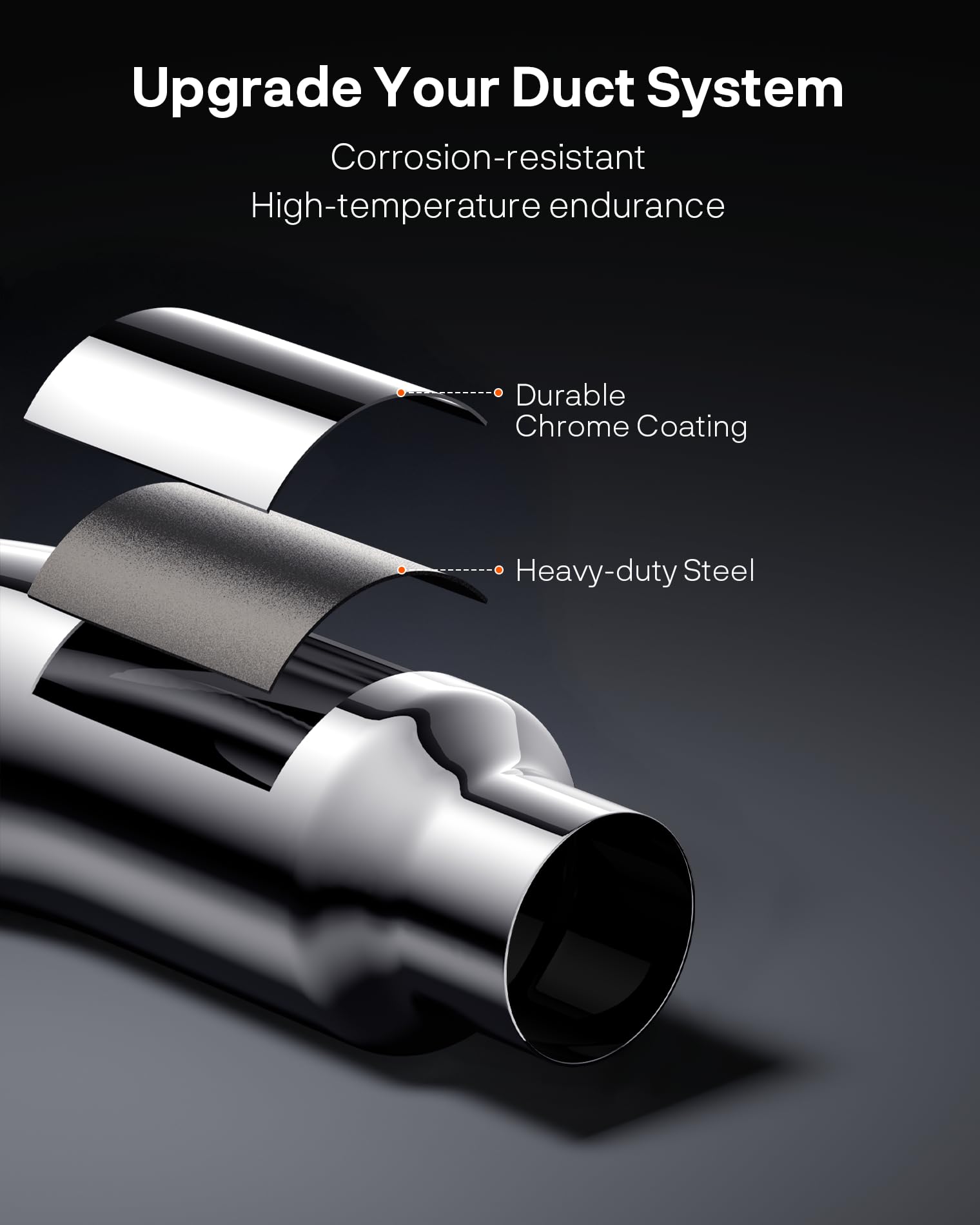 YOLANDO 4-6 inch elbow enhances exhaust flow with a polished chrome finish.