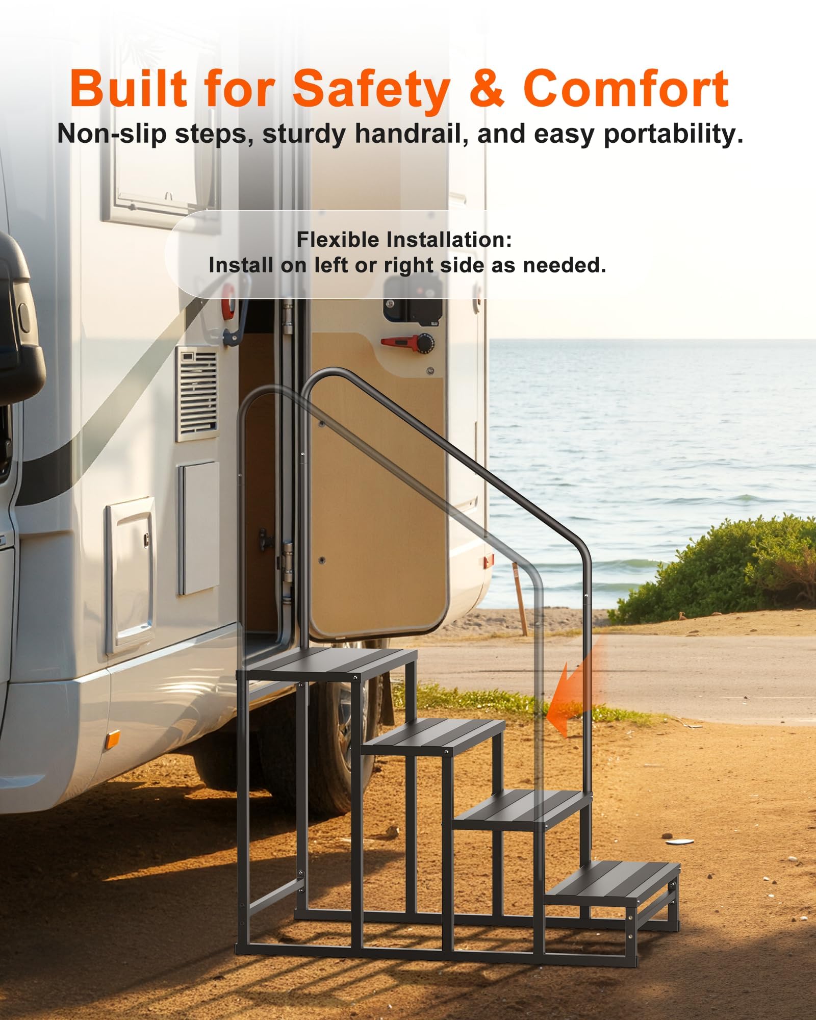 YOLANDO RV Steps with wide platform for comfortable hot tub and porch access