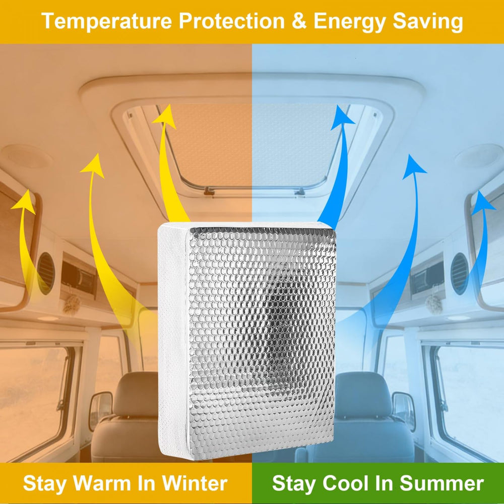 YoleShy skylight cover with foil surface shields camper from sun heat.