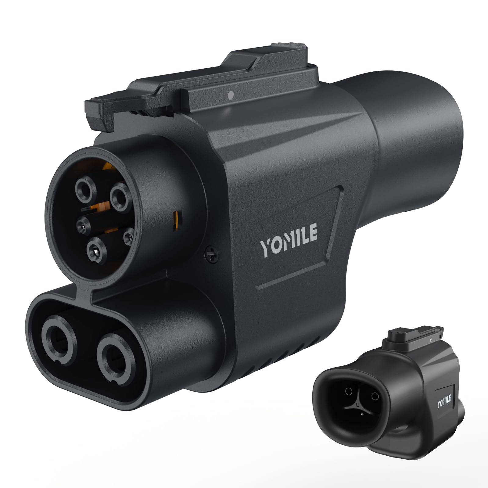 Yomile NACS to CCS1 adapter front view showing compact, durable design for fast charging