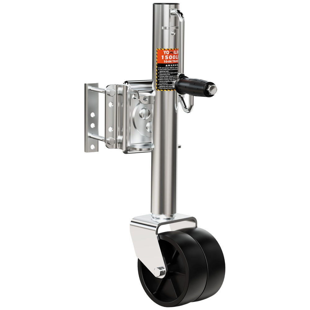 YOMILINK 1500 lbs trailer jack side view for stable tongue leveling on uneven ground