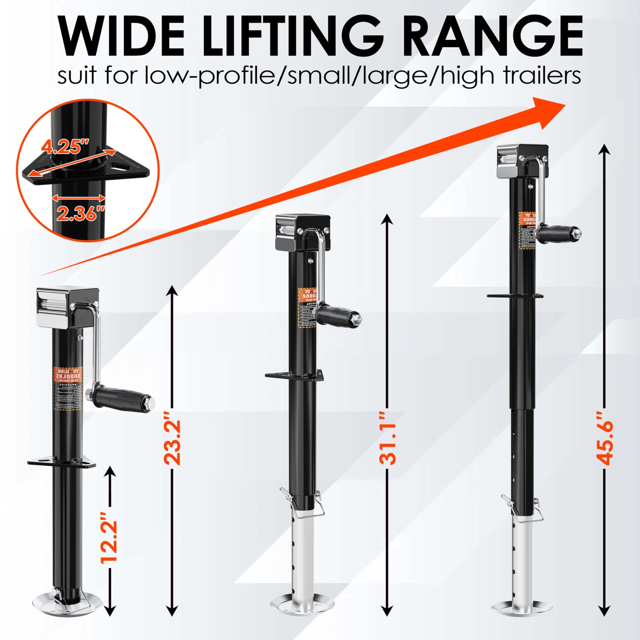 YOMILINK 5-level drop leg provides height flexibility for level towing.