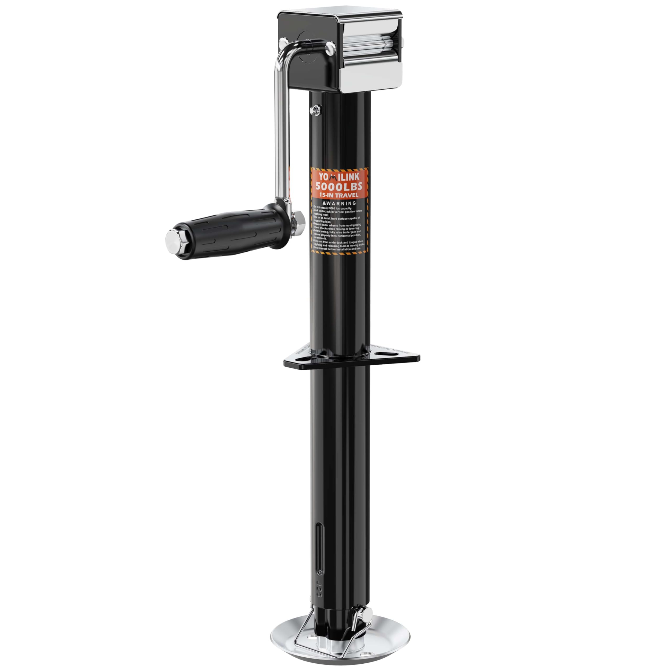 YOMILINK 5000 lbs trailer jack assembly shows sturdy mounting for diverse trailers.