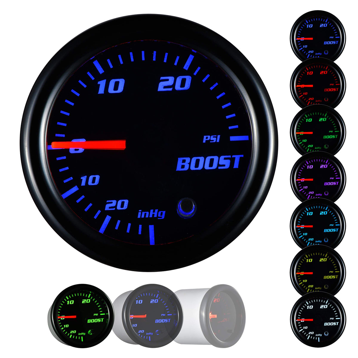 YONEDA turbo boost gauge kit front view with clear dial for quick readings