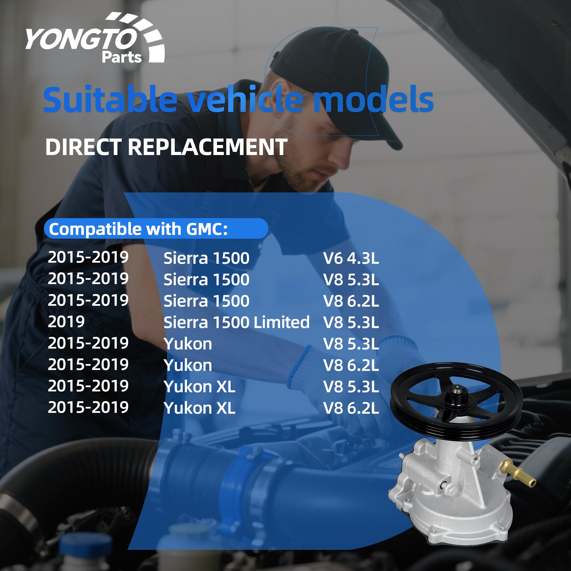 Yongtoparts brake vacuum pump under-hood installation ready image suggests simple swap