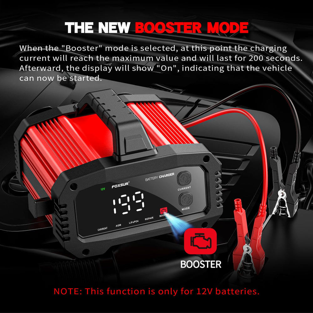 YONHAN charger showing adjustable amps for flexible charging.