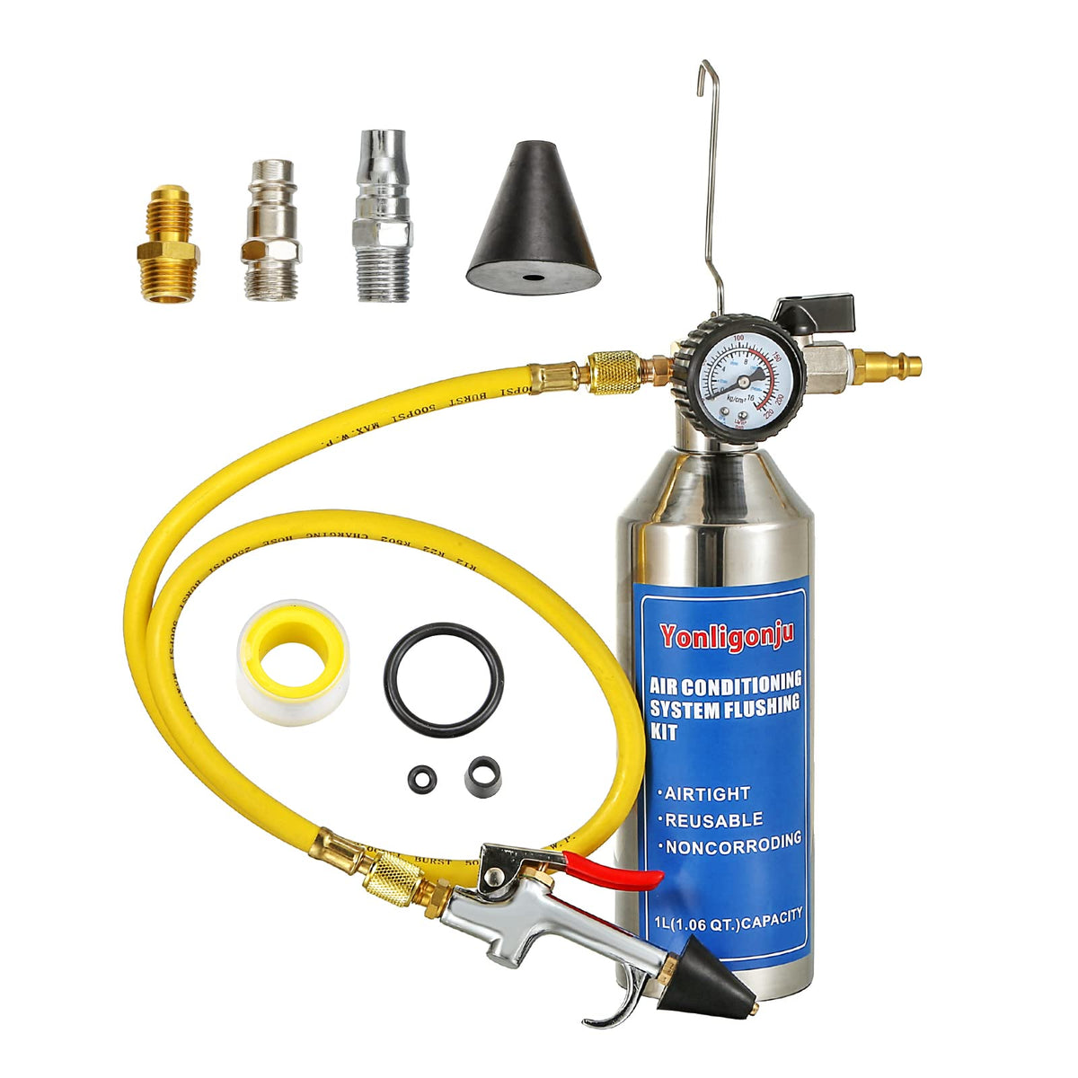 Yonligonju AC Flush Kit tank capacity shows durable stainless steel design for multiple flush cycles.
