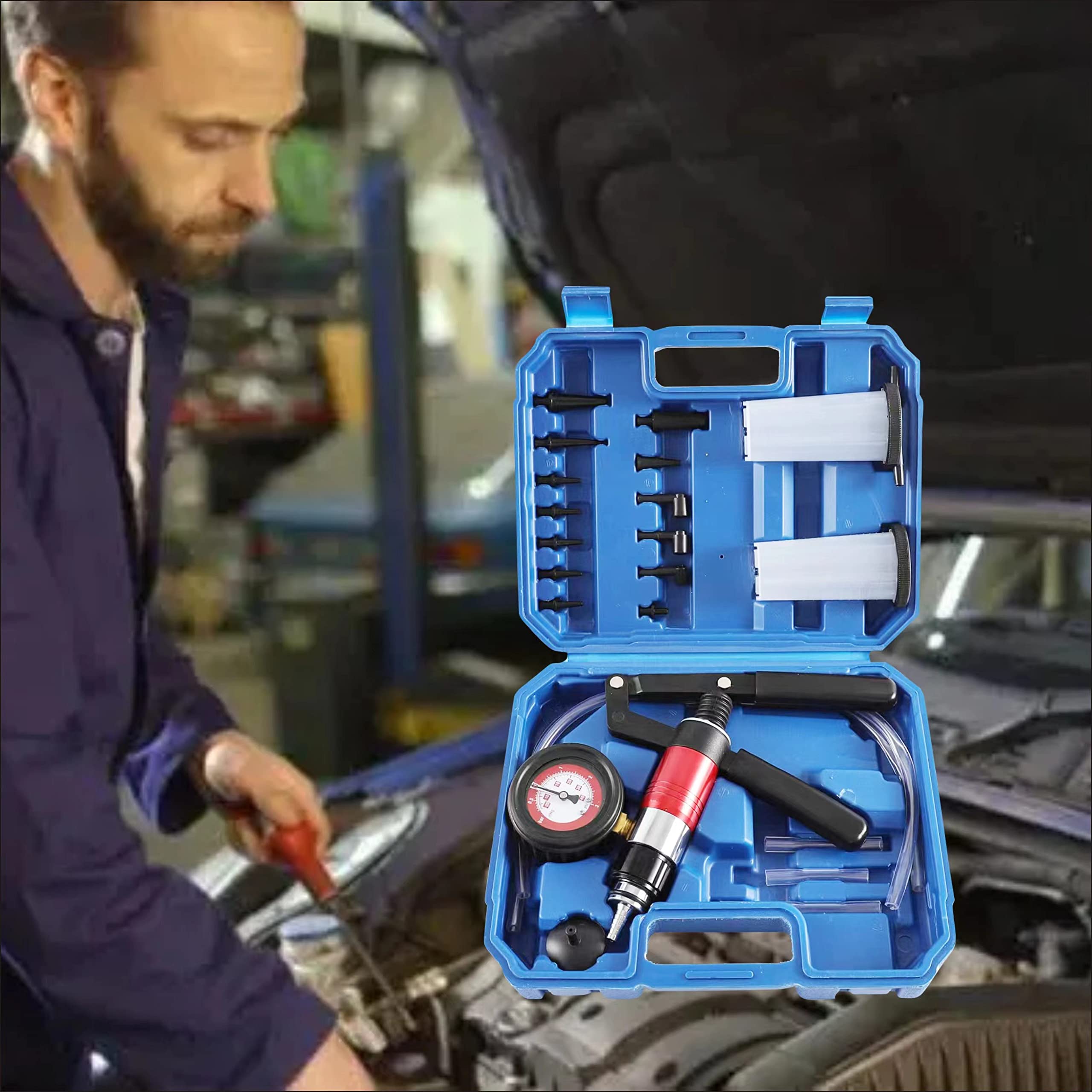 Yonligonju blue brake bleeder kit in use for DIY maintenance