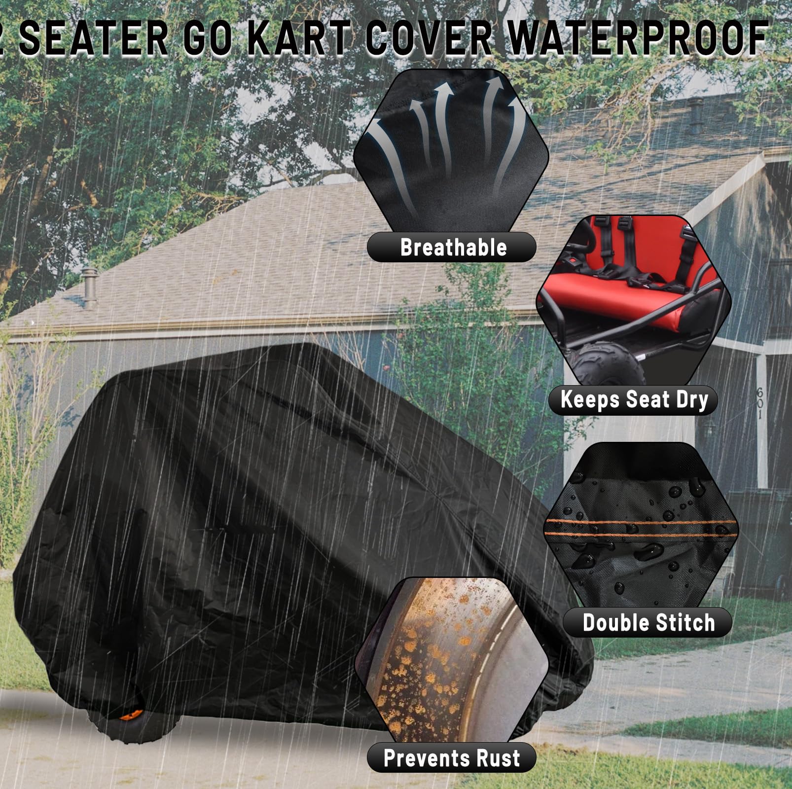 YONQIFON go kart cover wheel-straps prevent movement during idle.
