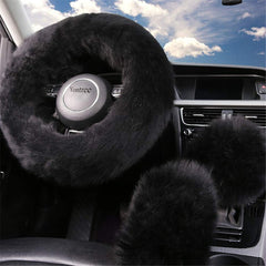 Yontree fluffy steering wheel cover in black delivers warm, comfortable grip for chilly mornings.