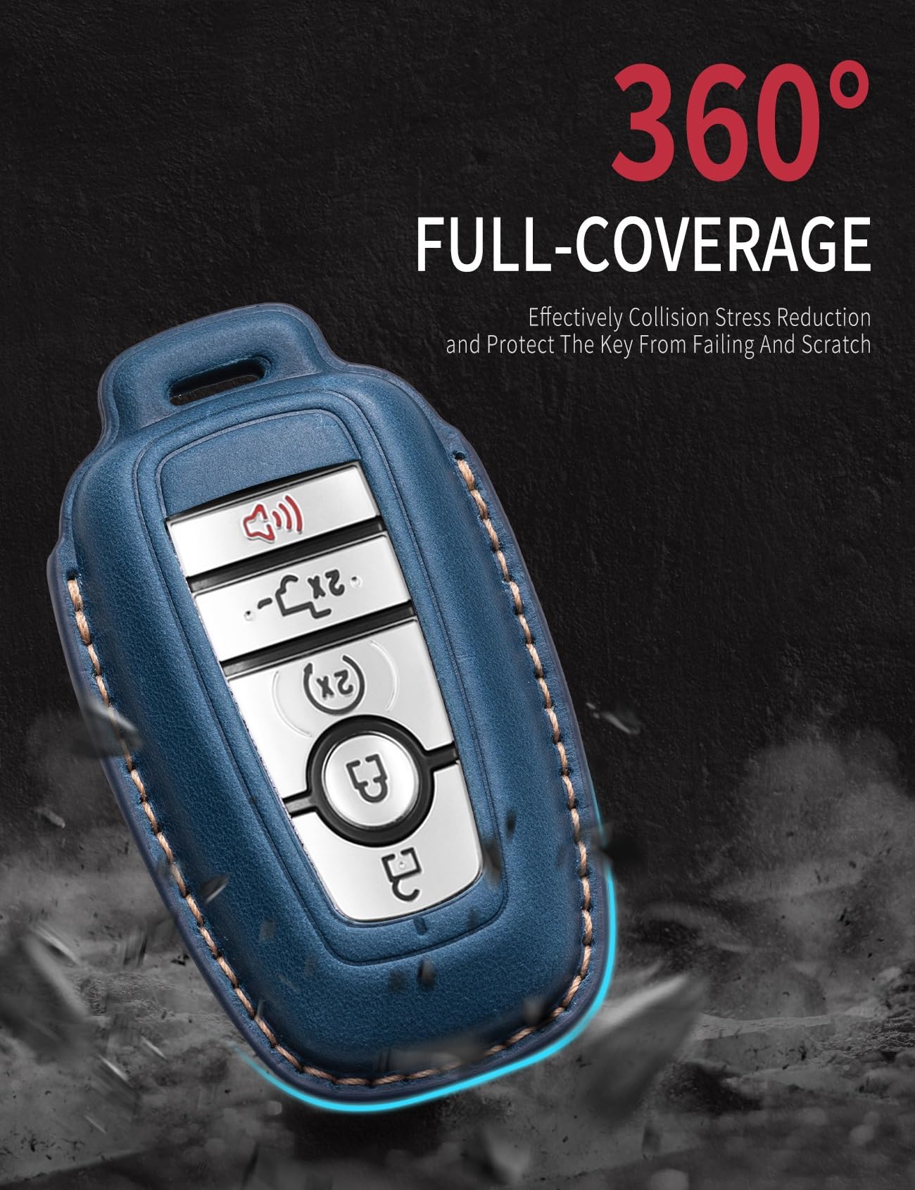 YONUFI Ford key fob cover blue carabiner attached for secure carry