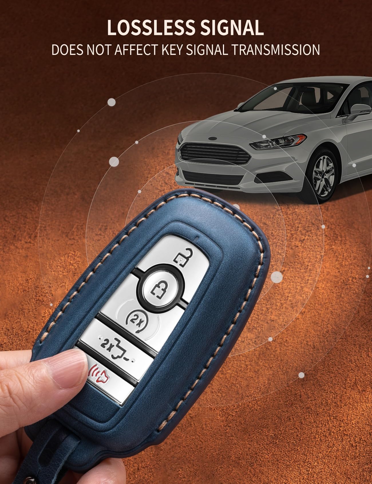 YONUFI Ford key fob cover blue close-up leather texture