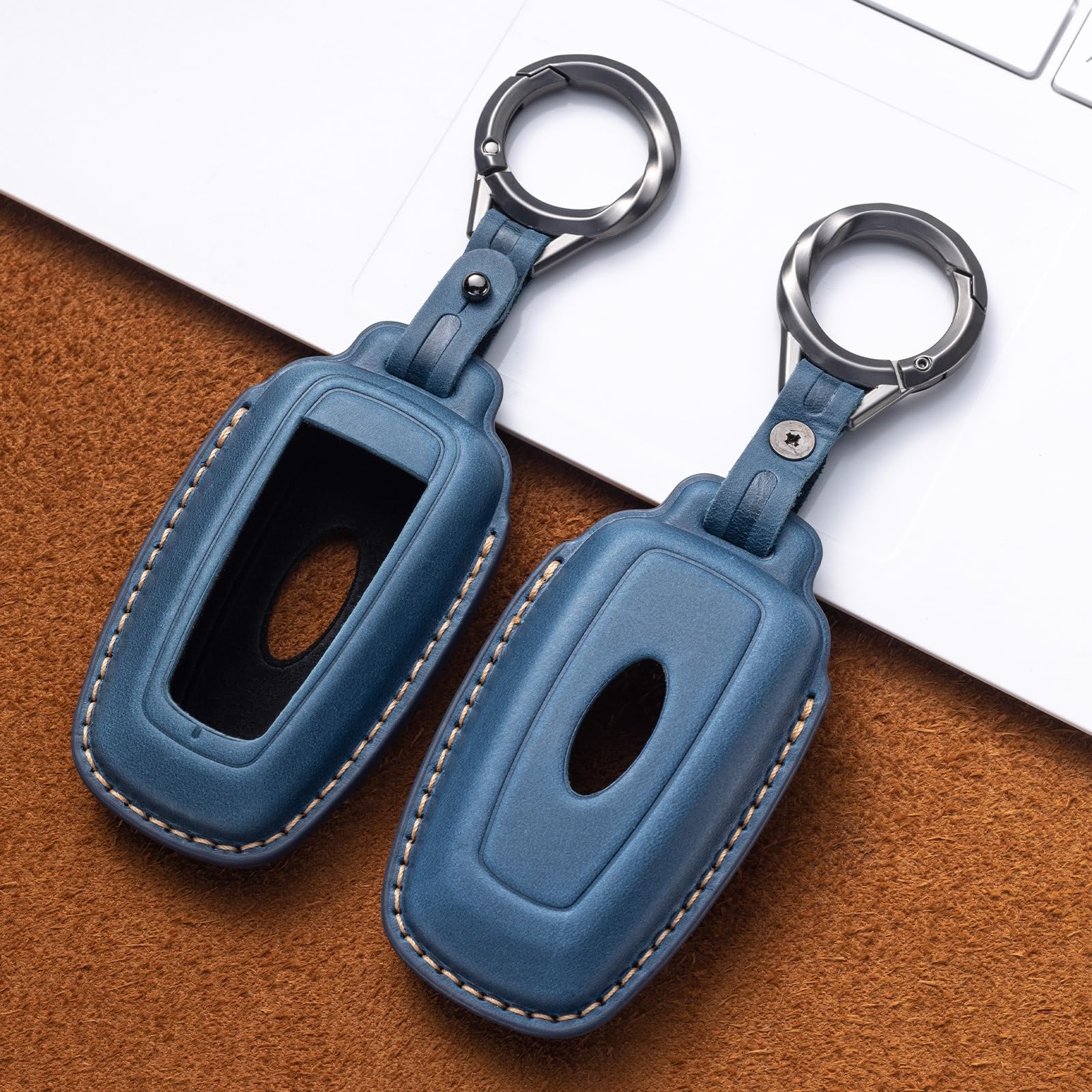 YONUFI Ford key fob cover blue packaging display highlighting premium leather look