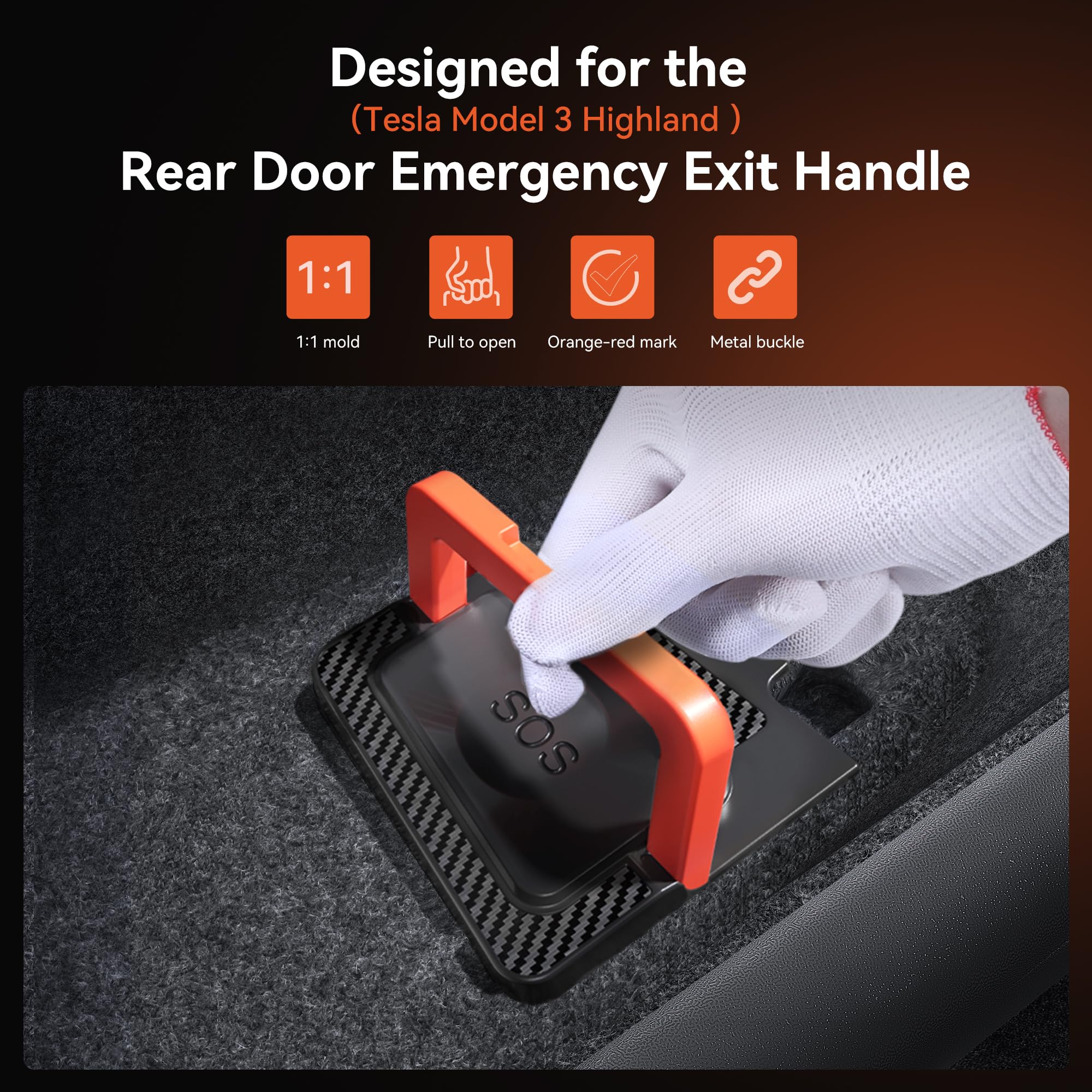 YONZEE rear door escape handle installed on Tesla Model 3 Highland for reliable egress