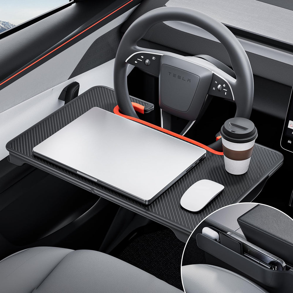 YONZEE steering wheel desk tray foldable for on-the-go meals and work.