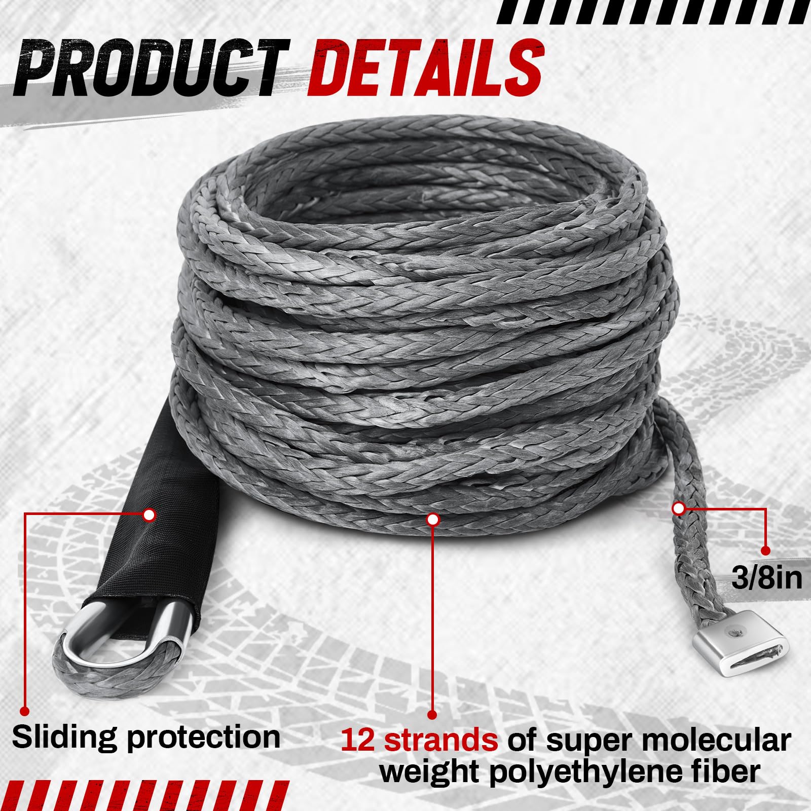 Stainless steel ring guard on Yoojahow winch cable for added durability.
