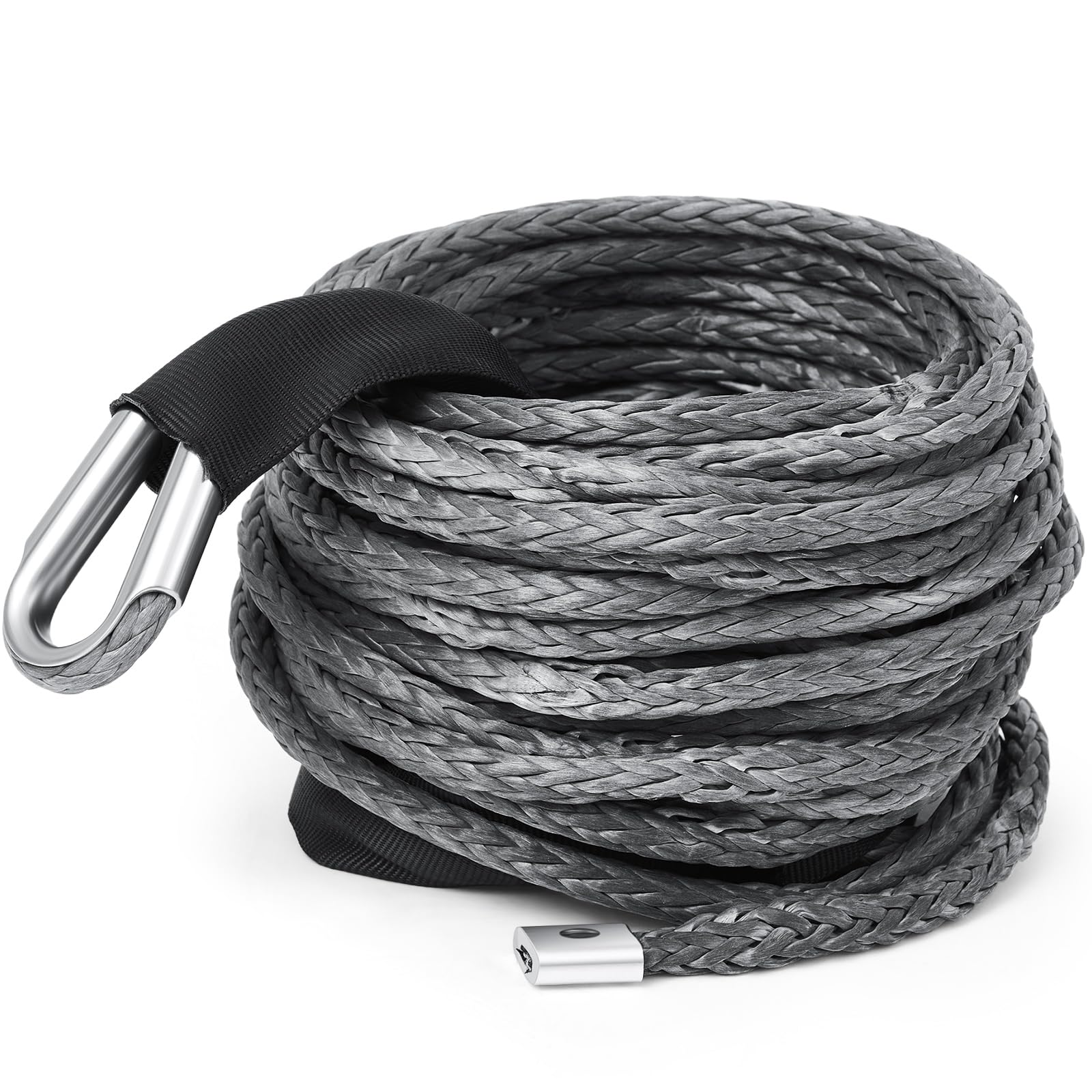 Yoojahow synthetic winch rope, 38in x 50ft, gray, for heavy towing tasks.