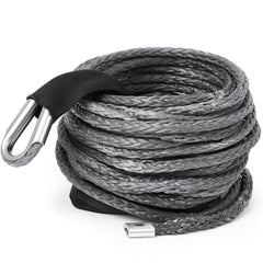 Yoojahow synthetic winch rope, 38in x 50ft, gray, for heavy towing tasks.