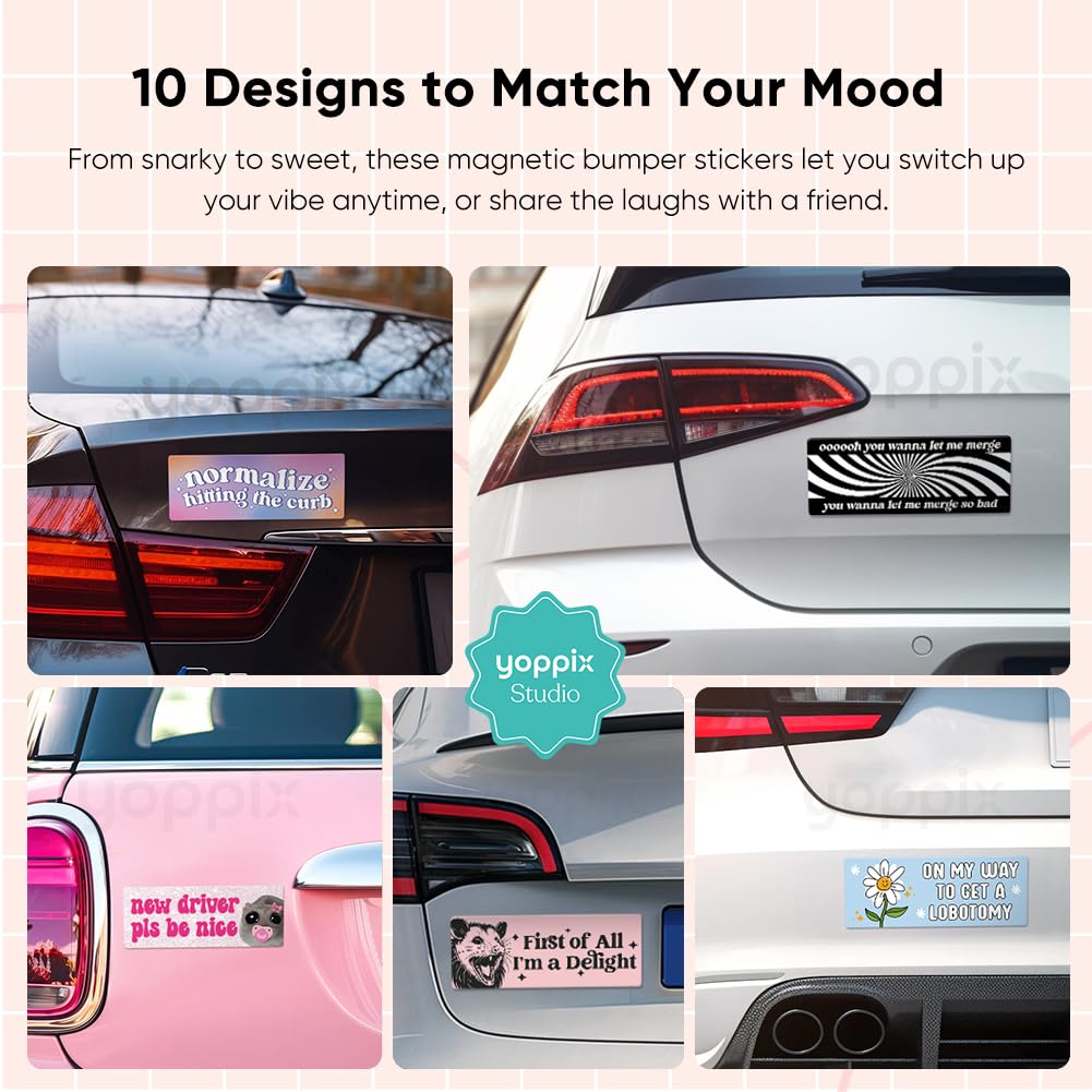 Yoppix gift-ready bumper magnets ideal for road trips and pranks