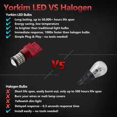 Yorkim 3157 red LED bulb plug-and-play design for easy installation.